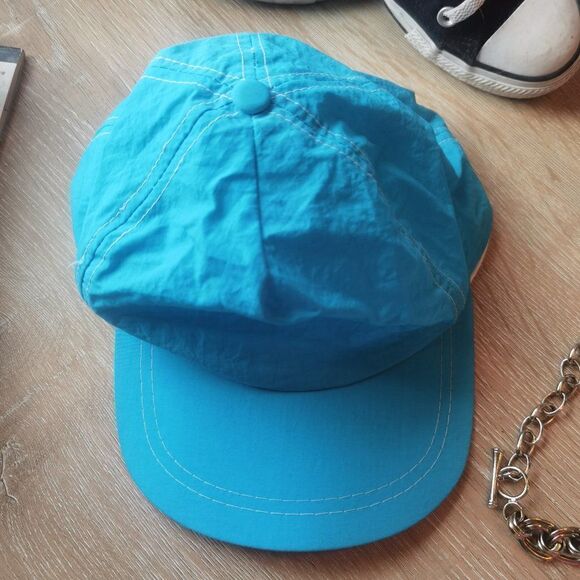 Blue Nylon 80s 90s Snapback Trucker Hat Neon Vintage Baseball Hat Cap - Picture 1 of 4